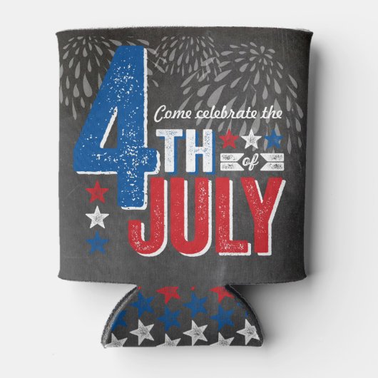 Chalkboard Patriotic Fireworks 4. Juli Party Dosenkühler (Vorderseite)