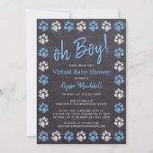 Chalkboard Paw Print Blue Boy Virtual Baby Dusche Einladung (Vorderseite)