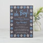 Chalkboard Paw Print Blue Boy Virtual Baby Dusche Einladung (Stehend Vorderseite)