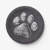 Chalkboard Paw Print - Puppy Pawty - Hund Geburtst Pappteller (Vorderseite)