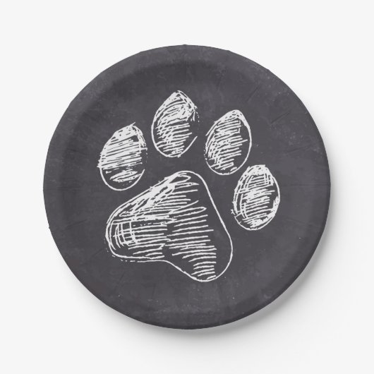 Chalkboard Paw Print - Puppy Pawty - Hund Geburtst Pappteller (Vorderseite)