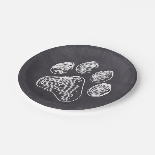Chalkboard Paw Print - Puppy Pawty - Hund Geburtst Pappteller (Schrägansicht)
