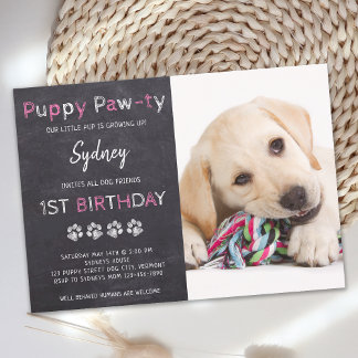 Chalkboard Pawty Welpe Hund Geburtstag Einladung