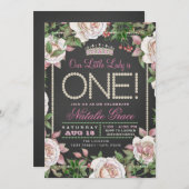 Chalkboard Pearls Little Lady 1. Geburtstag Einladung (Vorne/Hinten)