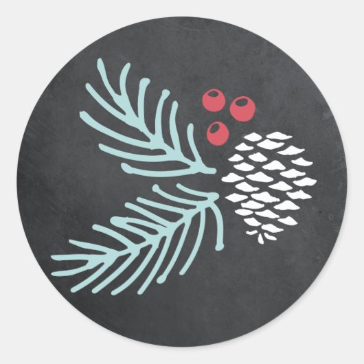 Chalkboard Pine and Berry Round Holiday Sticker (Vorderseite)