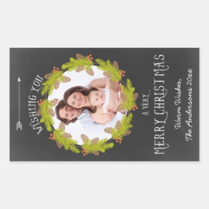 Chalkboard Pine Wreath Holiday Foto Rechteckiger Aufkleber