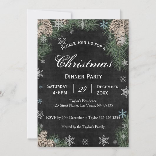 Chalkboard Pinecones Weihnachts-Party Einladung (Vorderseite)