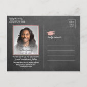 Chalkboard & Pink Abschluss Foto Save the Date Ankündigungspostkarte (Rückseite)