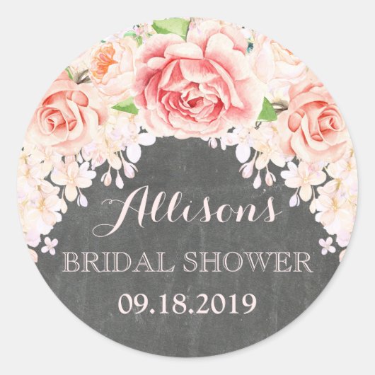 Chalkboard Pink Aquarell Blume Brautparty Runder Aufkleber (Vorderseite)