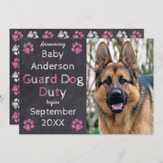 Chalkboard Pink Baby Hund Schwangerschaft Ankündig Ankündigung (Vorne/Hinten)