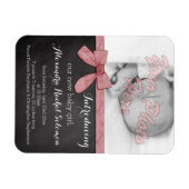 Chalkboard Pink Bow Girl Baby Geburtsankündigung Magnet (Horizontal)