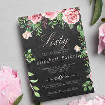 Chalkboard Pink Floral Garden 60. Geburtstagsparty