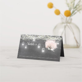 Chalkboard Pink Heart Leaf Tree Hochzeit Platzkart Platzkarte