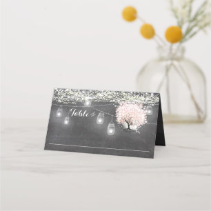 Chalkboard Pink Heart Leaf Tree Hochzeit Platzkart Platzkarte