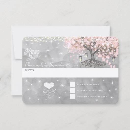 Chalkboard Pink Heart Leaf Tree UAWG RSVP Karte (Vorderseite)