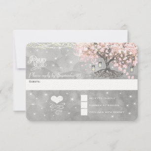Chalkboard Pink Heart Leaf Tree UAWG RSVP Karte