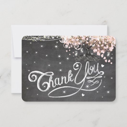 Chalkboard Pink Heart Leaf Tree Vielen Dank Dankeskarte (Rückseite)
