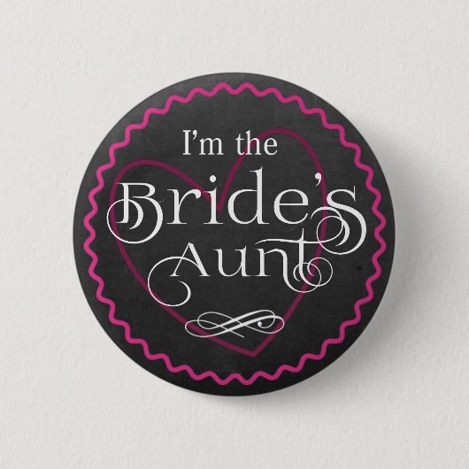 Chalkboard Pink Heart Wedding | Brauttante Button (Vorderseite)