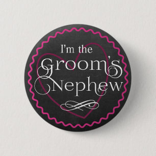 Chalkboard Pink Heart Wedding Groom-Nephew Button