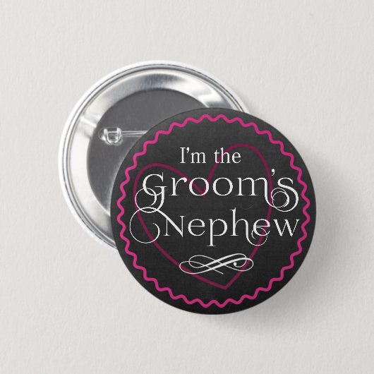 Chalkboard Pink Heart Wedding | Groom-Nephew Button (Vorne & Hinten)