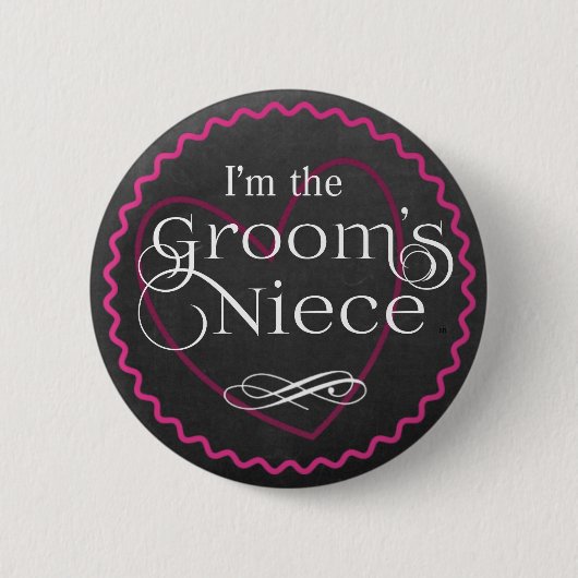 Chalkboard Pink Heart Wedding | Groom's Niece Button (Vorderseite)