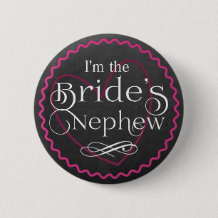 Chalkboard Pink Heart Wedding Nephew der Braut Button