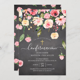 Chalkboard Pink Peonies Rose Spanische Bestätigung Einladung