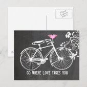Chalkboard Pink Winged Heart Bike Liebe Postkarte (Vorne/Hinten)