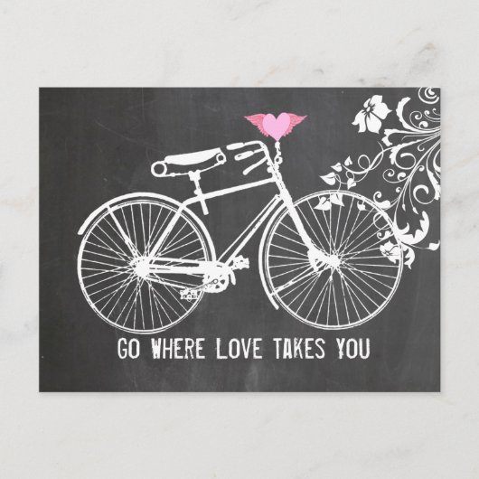 Chalkboard Pink Winged Heart Bike Liebe Postkarte (Vorderseite)