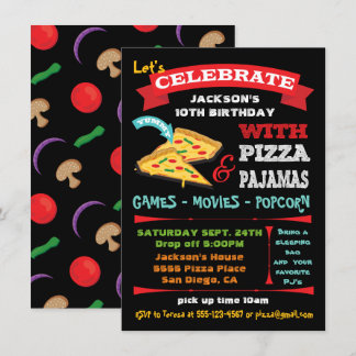 Chalkboard Pizza & Pajamas Geburtstagsparty Einladung