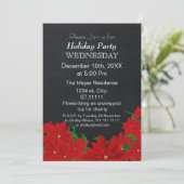 Chalkboard Poinsettias Holiday Party Einladung (Stehend Vorderseite)