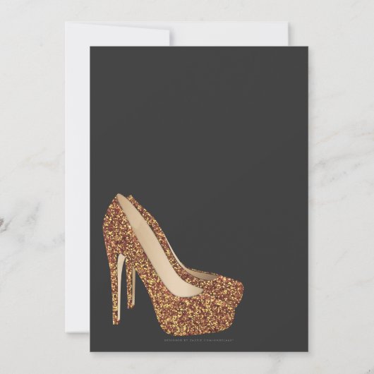 Chalkboard-Polterabend | Red Gold Glitzer Heels Einladung (Rückseite)