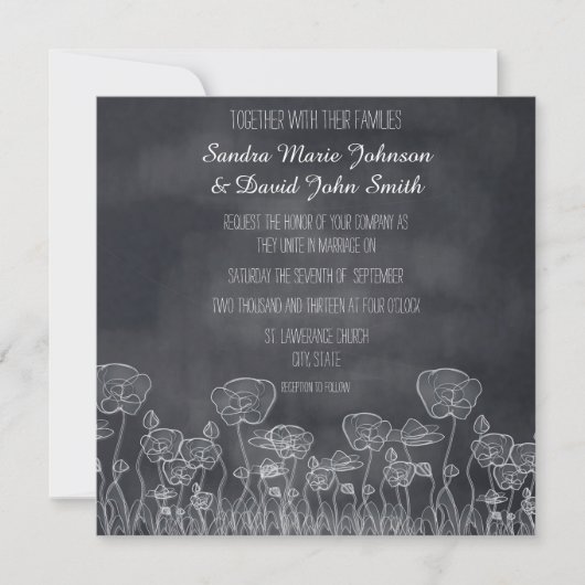Chalkboard Poppy Wedding Einladung (Vorderseite)