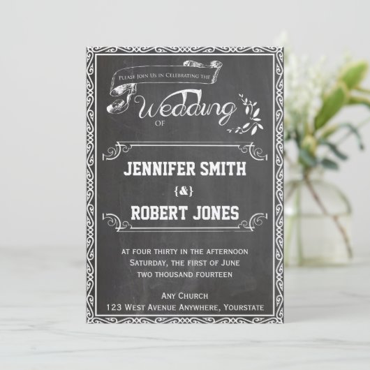 Chalkboard Posh Wedding Einladung (Stehend Vorderseite)