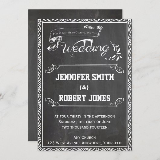 Chalkboard Posh Wedding Einladung (Vorne/Hinten)
