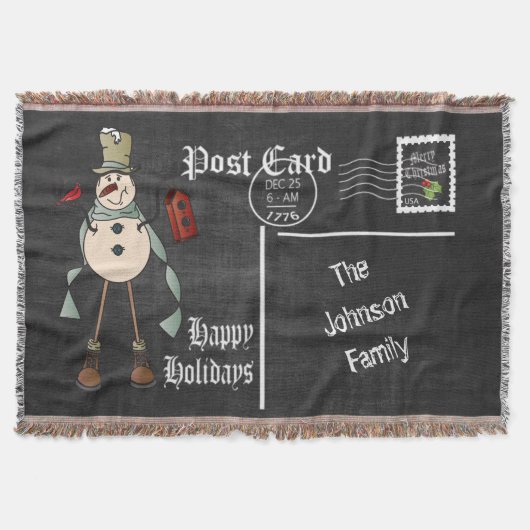 Chalkboard Postcard Blue Old Fashion Snowman Decke (Vorderseite)