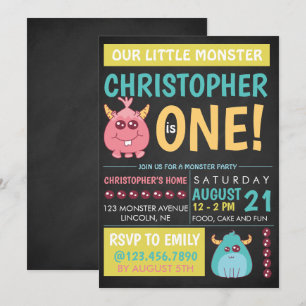 Chalkboard Poster Monster Geburtstagsparty einlade Einladung