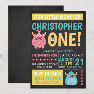 Chalkboard Poster Monster Geburtstagsparty einlade Einladung