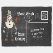 Chalkboard Postkarte mit rustikalem Blue Snowman Fleecedecke (Vorderseite (Horizontal))