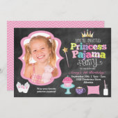 Chalkboard Princess Pajama Party Foto Einladung (Vorne/Hinten)