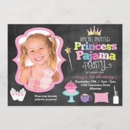 Chalkboard Princess Pajama Party Foto Einladung