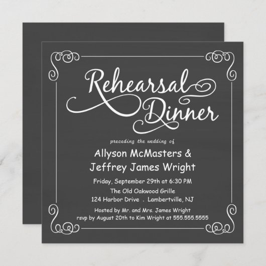 Chalkboard Probe Dinner Einladungen (Vorne/Hinten)