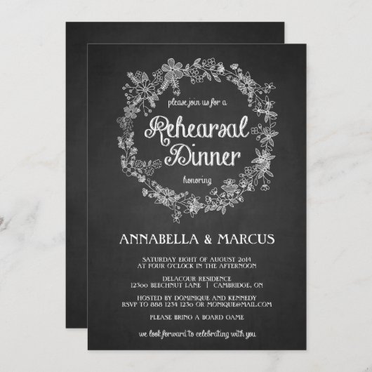 Chalkboard Probe Dinner Florenz Einladung (Vorne/Hinten)