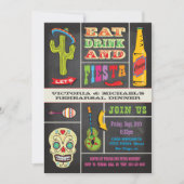 Chalkboard Probe Dinner Mexican Fiesta Einladung (Vorderseite)