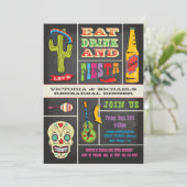 Chalkboard Probe Dinner Mexican Fiesta Einladung (Stehend Vorderseite)
