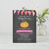Chalkboard Pumpkin Bunting Girl Fall Baby Dusche Einladung (Stehend Vorderseite)