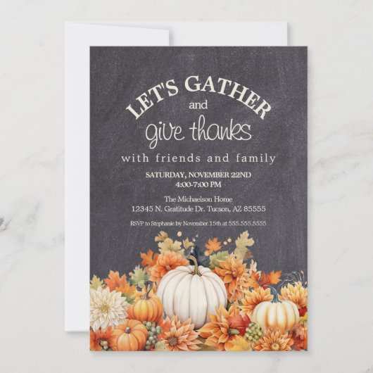 Chalkboard Pumpkin Erntedank Potluck Party Einladung (Vorderseite)