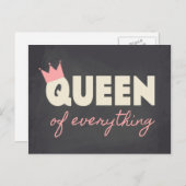 Chalkboard Queen of Everything Text Design Postkarte (Vorne/Hinten)