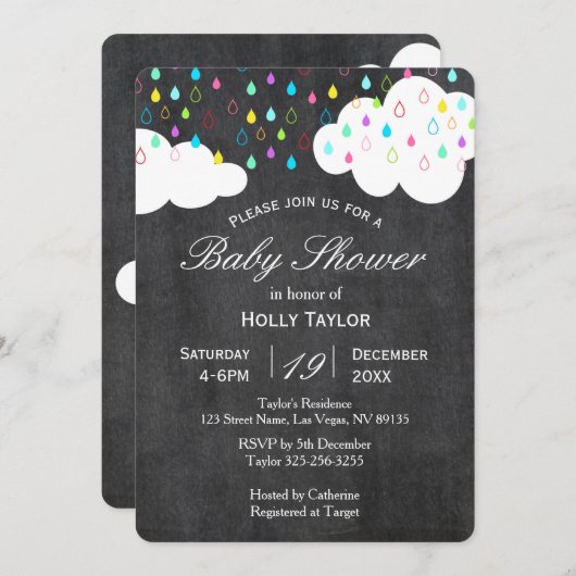 Chalkboard Rainbow Baby Shower Einladung (Vorne/Hinten)