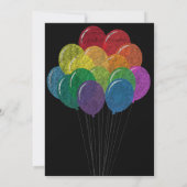 Chalkboard Rainbow Ballon Black Birthday Einladung (Rückseite)